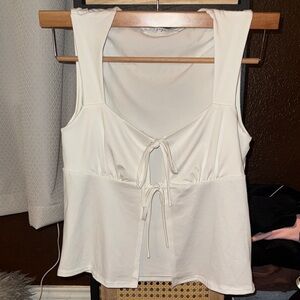 Gaze White Sleeveless Tie Front Tank Top